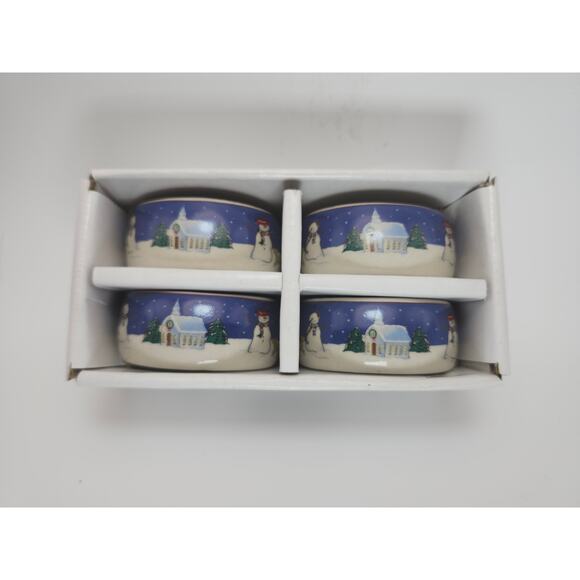 4 Ceramic Christmas Napkin Rings Winter Village Snowman Holiday Table Décor - Picture 2 of 8